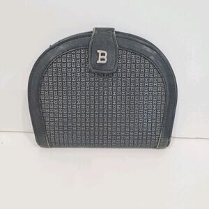 Bally Vintage Card Bill Coin Holder Wallet Leather Mediu Blue Horseshoe Bifold